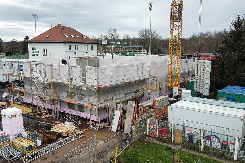 Baufortschritt Funktionsgebäude Kunze Sportpark Leipzig